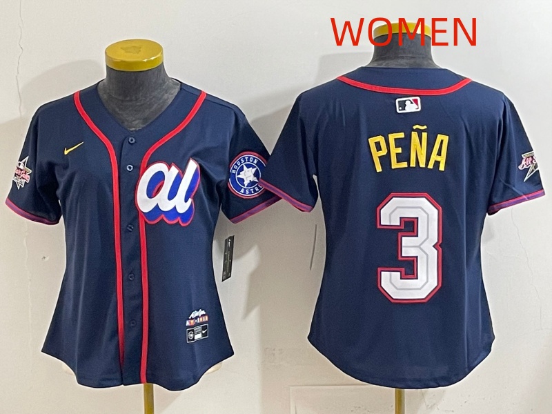 Women  2025 Houston Astros #3 Pena dark Blue All star Nike MLB Jersey style 012